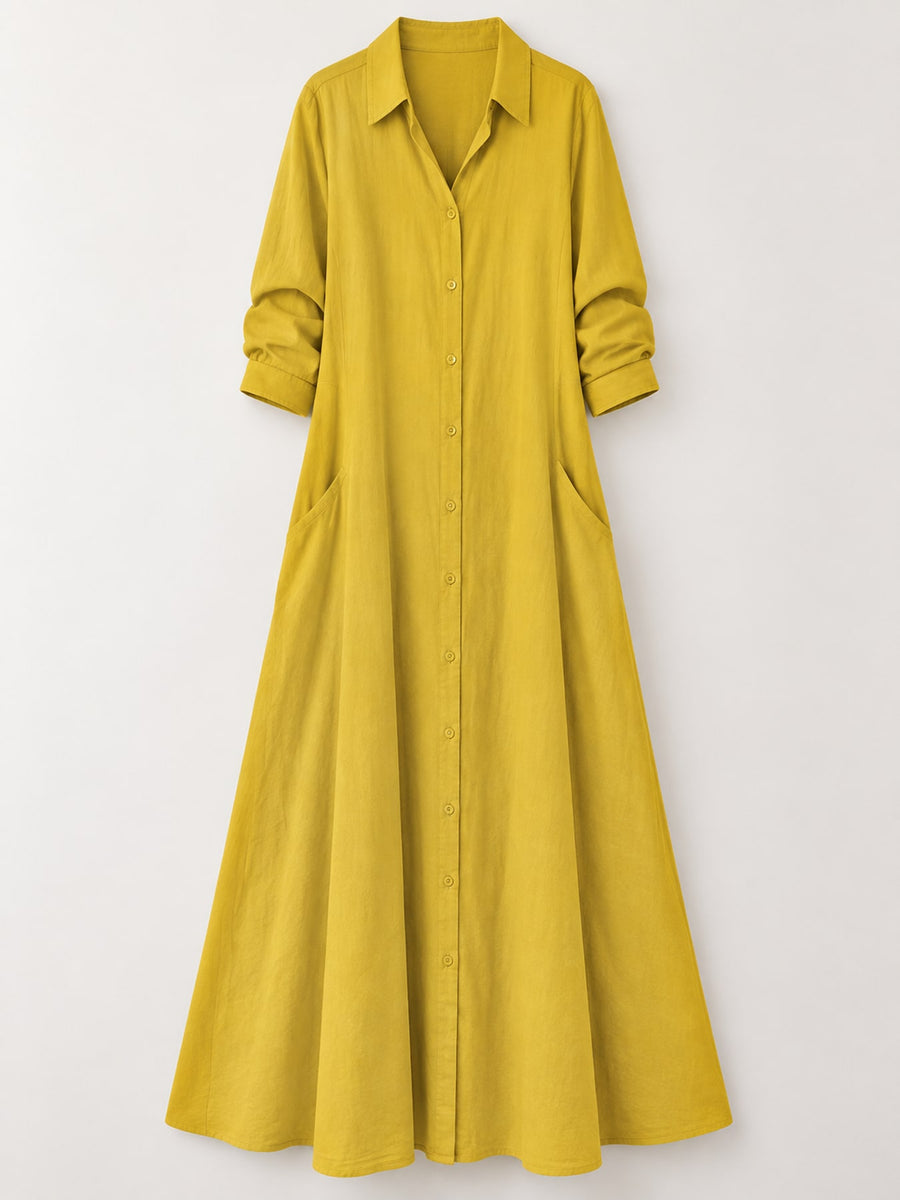 shirt dress in Army Green with collared and long sleeve