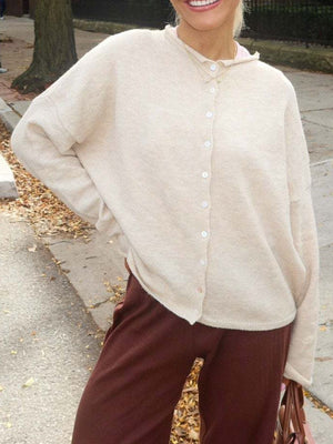 Blue cardigan with waist-length and button-front