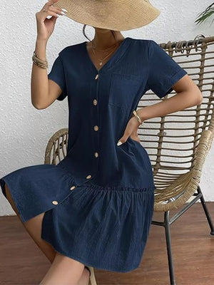 White mini dress with frill and short sleeve
