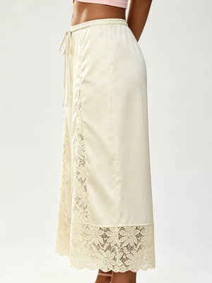 White with Lace Trim Wide-leg Cropped Pants in White
