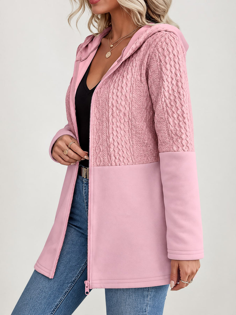 Polyester Care instructions: Hand wash cold zip hoodie in Pink with relaxed silhouette