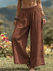 Full Size Bohemian Wide-leg Pants Plus Size in Light Brown