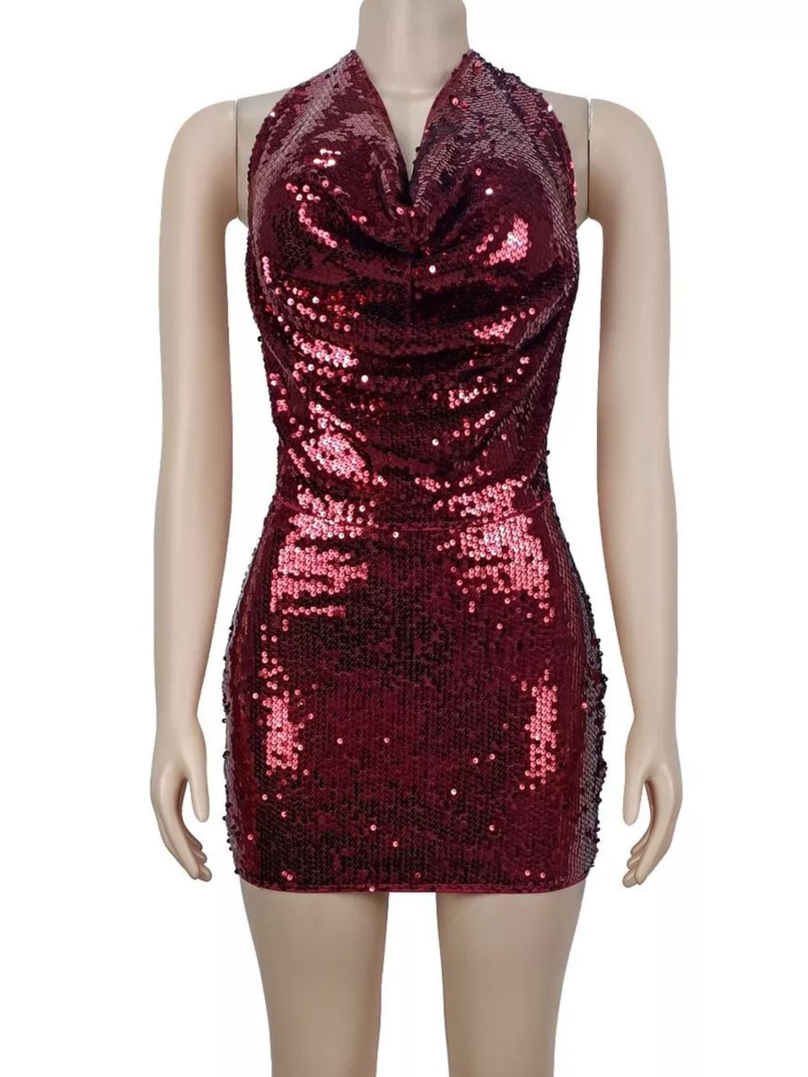 Black two-piece set with sequin and sleeveless
