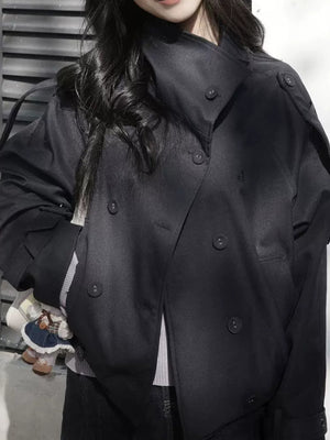 trench coat in camel with double-breasted and cropped