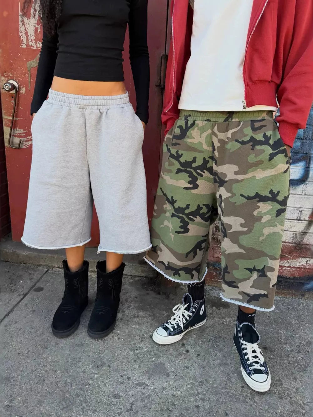 Orange Wide-leg Cropped Sweatpants With Pockets