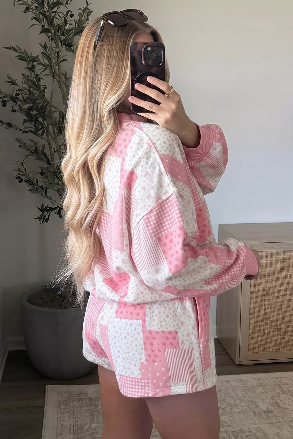 Blush Pink pajama set with hip-length and pullover