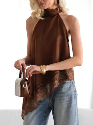 Brown camisole with hip-length and button