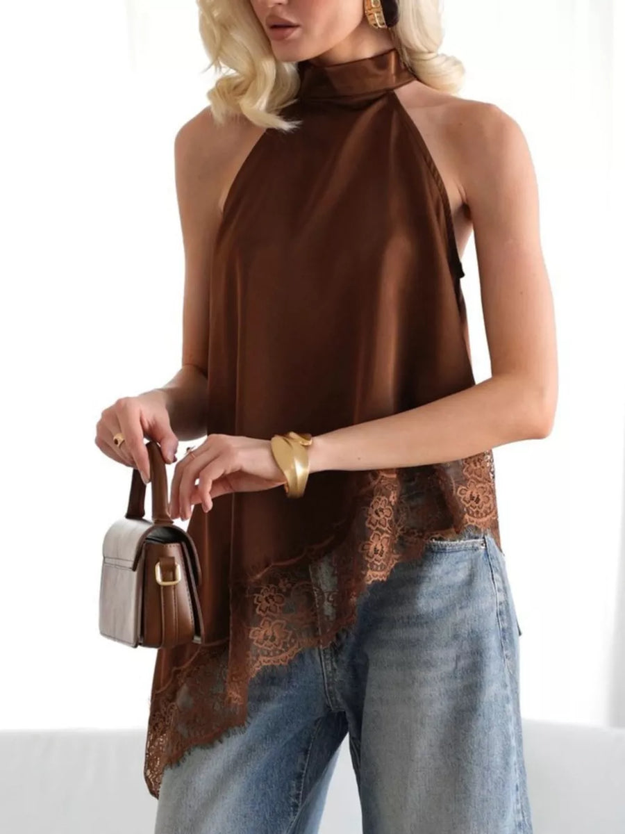 Brown camisole with hip-length and button