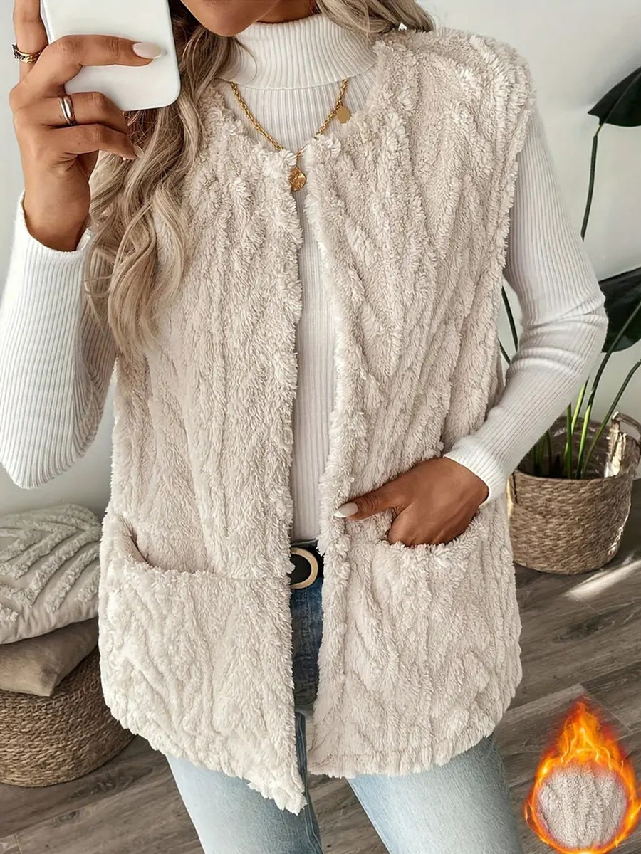 camel relaxed vest with round neck