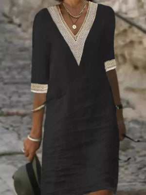 bohemian midi dress in Orange Red with v-neck