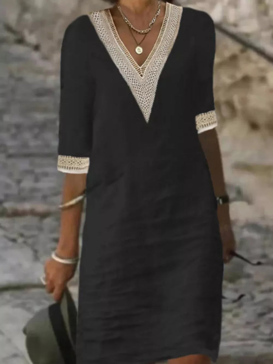 bohemian midi dress in Orange Red with v-neck