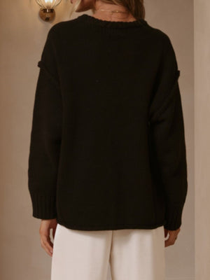 Relaxed Crew Neck Dropped Shoulder Sweater in cream with dropped shoulders