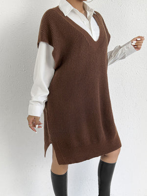 classic sweater vest in Coffee with v-neck