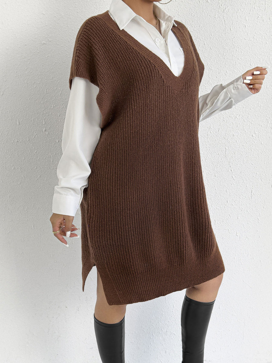 classic sweater vest in Coffee with v-neck