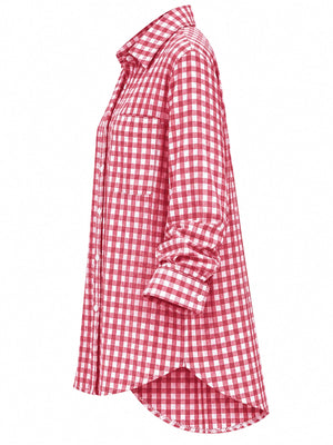 white button-down shirt featuring pocketed and gingham