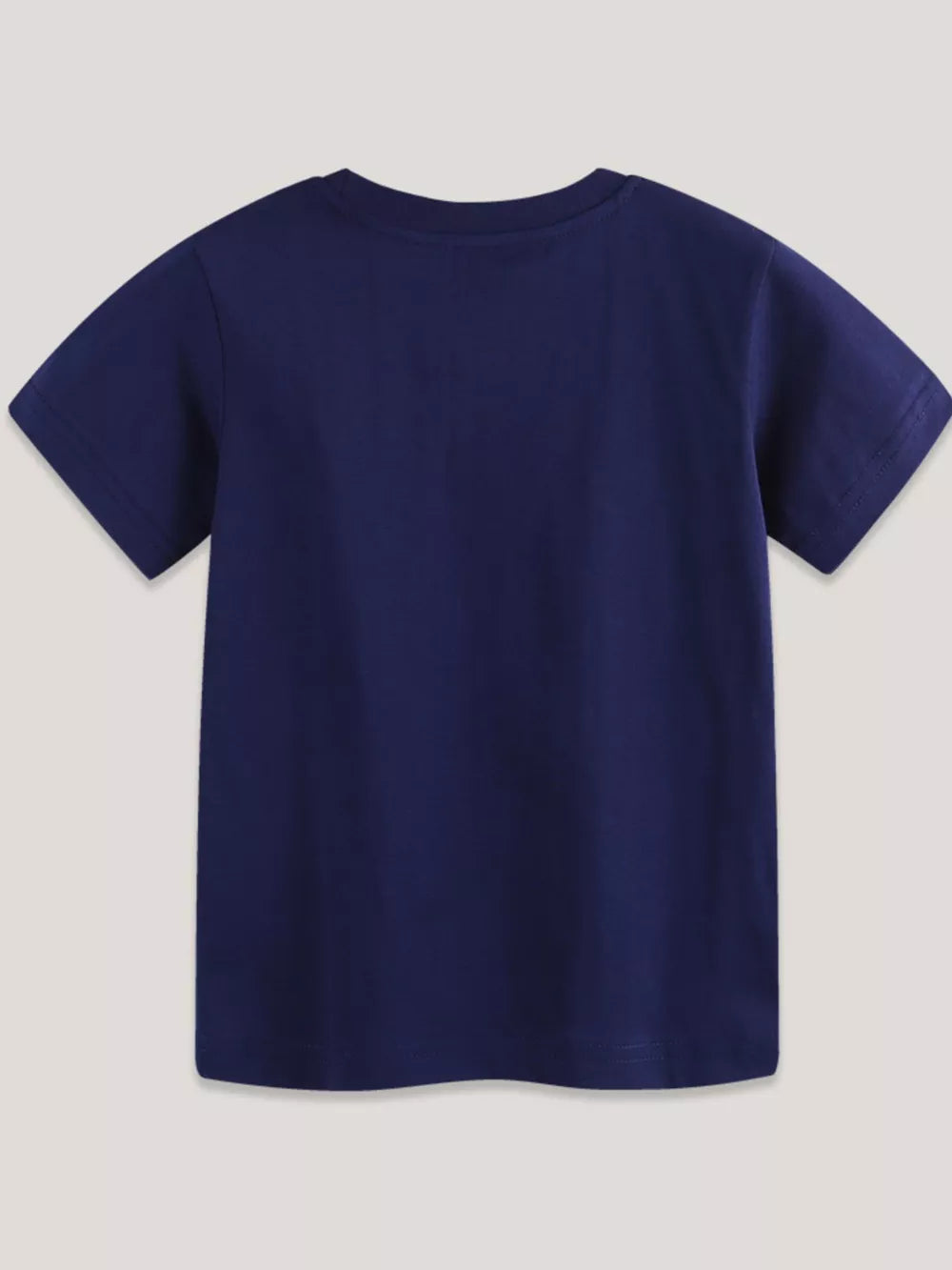 Navy blue cotton t-shirt with short sleeves and a crew neck.