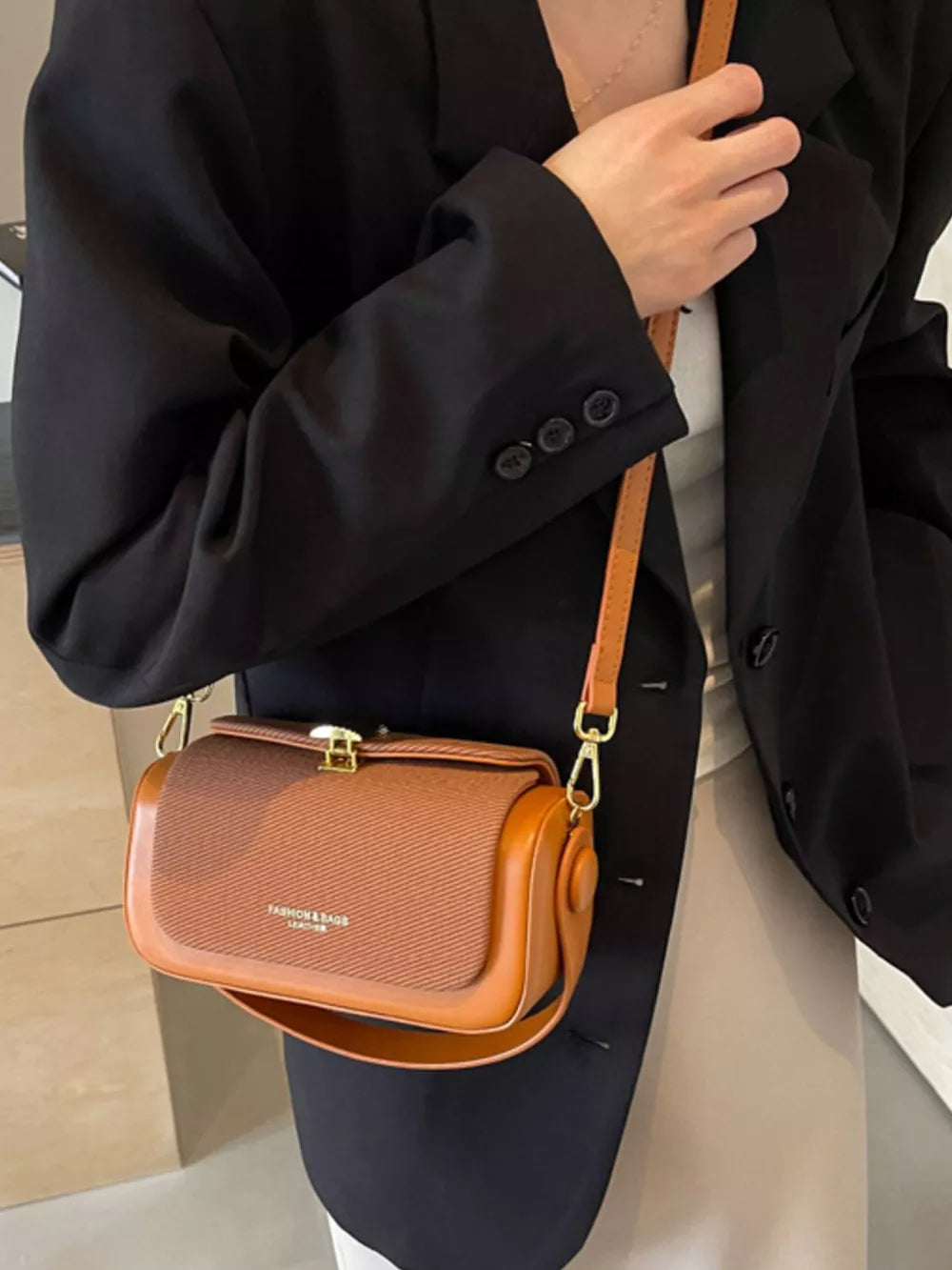 Adjustable Strap Crossbody Bag in Brown