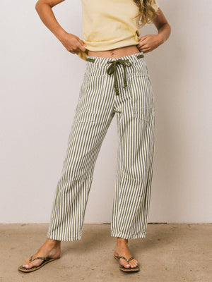 Drawstring Wide Leg Cropped Jeans in Blue with drawstring waist