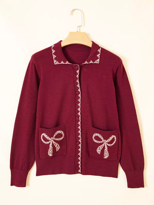 classic cardigan in Burgundy with collared