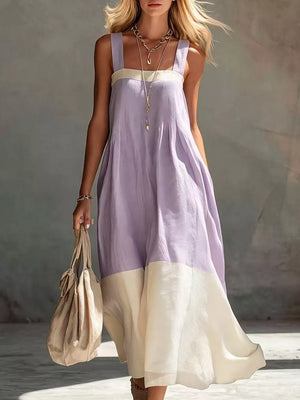 Light Purple midi dress with not lined and sleeveless