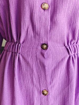 Pink Textured Button Front Long Sleeve Maxi Dress Plus Size