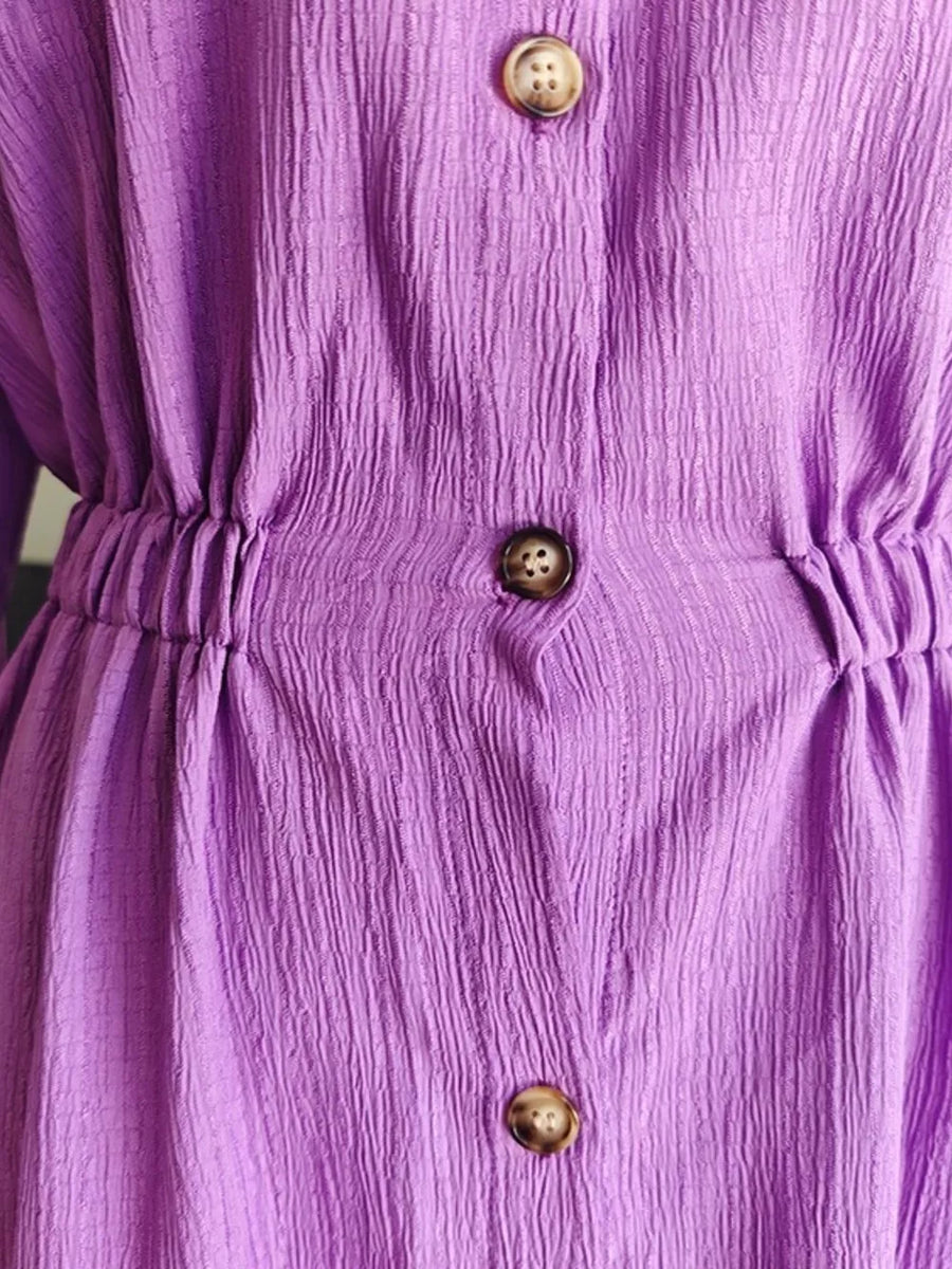 Pink Textured Button Front Long Sleeve Maxi Dress Plus Size