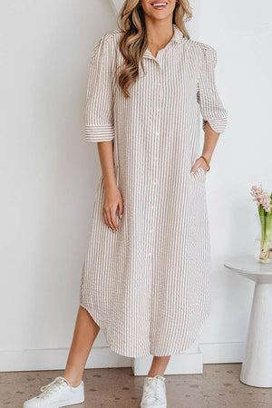 Stripe Frilled Collar Half Sleeve Shirt Dress option 4