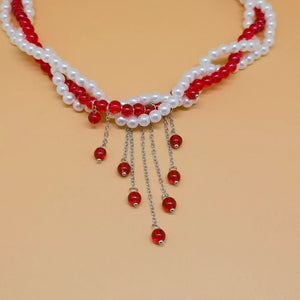 Twisted Bead Tassel Necklace in white with beaded