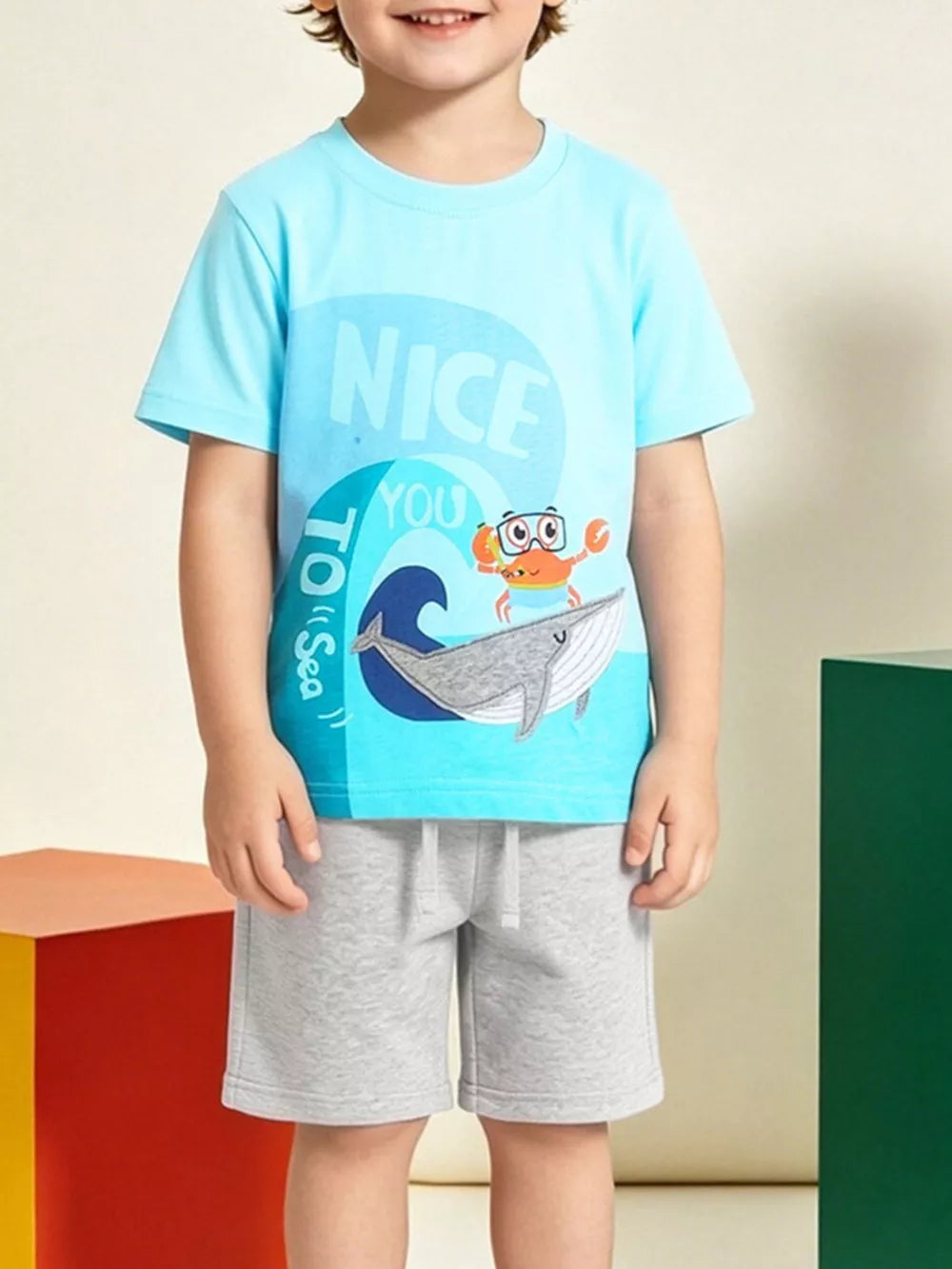 Vonili kids cartoon print graphic tee and shorts ensemble