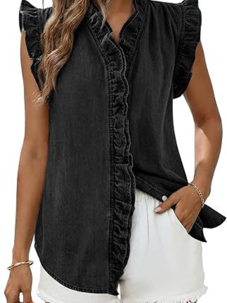 classic blouse in Light Blue with v-neck