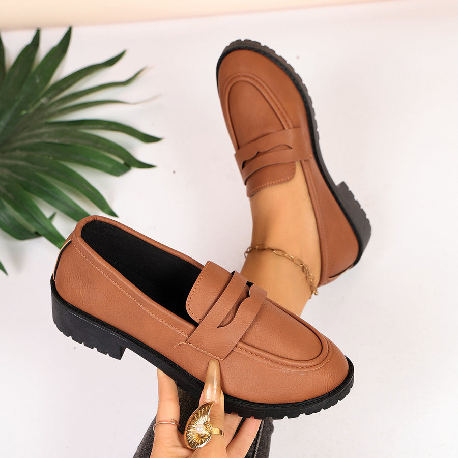 Classic Minimalist Penny Loafers in Tan with penny loafer strap
