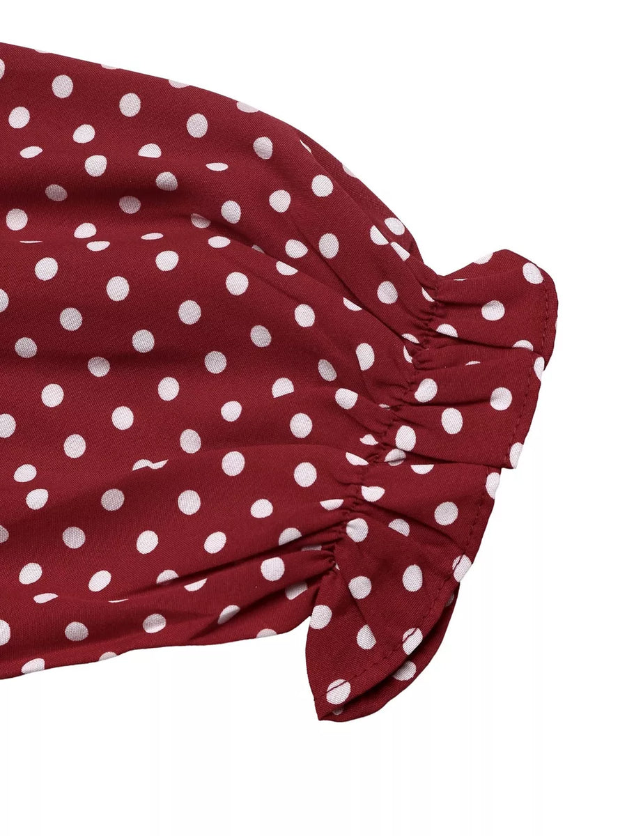 burgundy maxi dress with pullover and polka dot