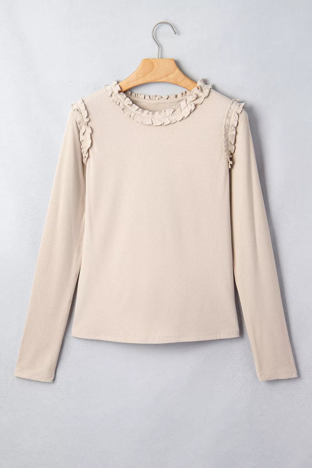 Beige fitted blouse with round neck