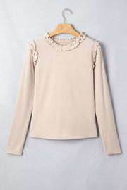 Beige fitted blouse with round neck