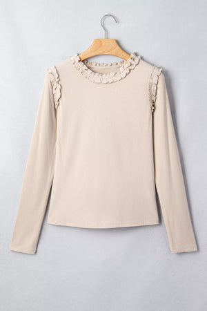 Beige fitted blouse with round neck