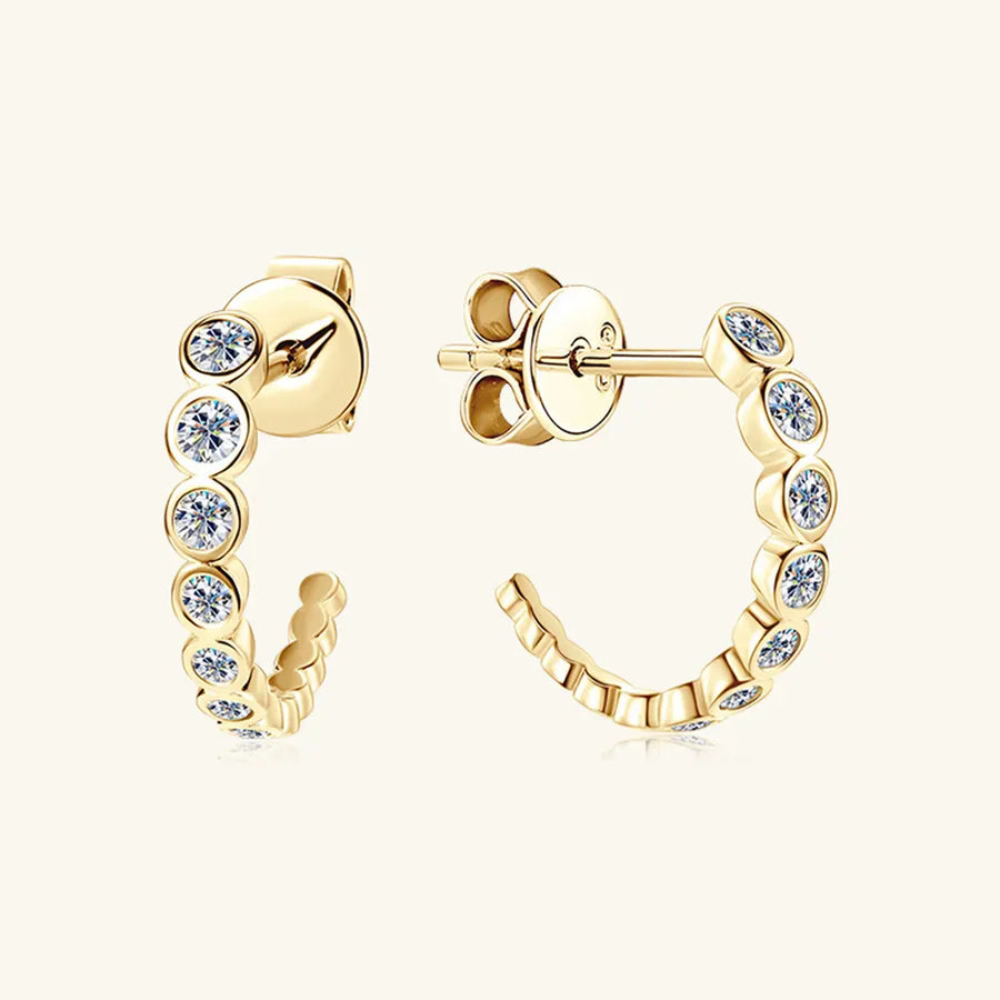 Gold moissanite pavé hoop earrings with bezel-set stones