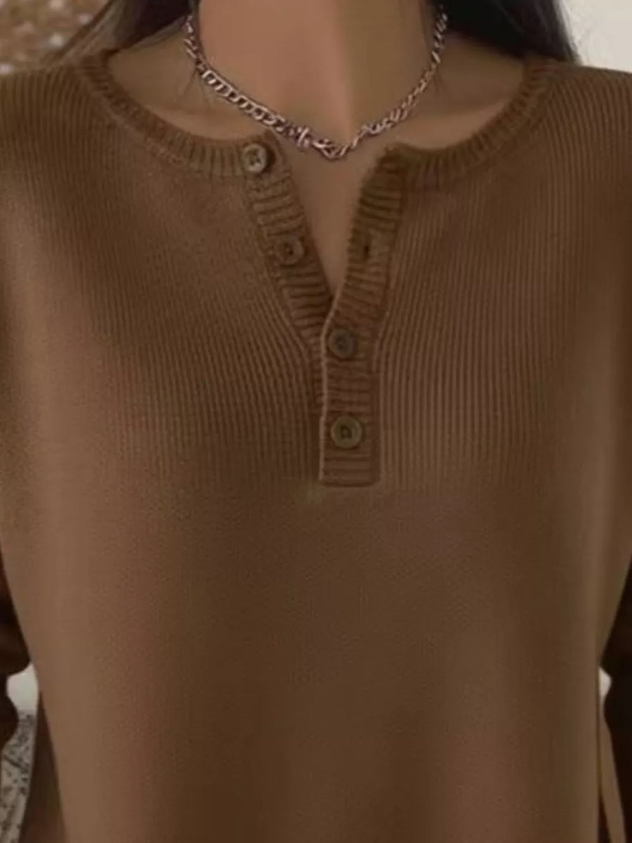 Full Size Button Ribbed Knit Sweater Plus Size in Wine Red with ribbed