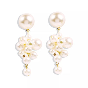earrings in Pearl White with cluster design and long