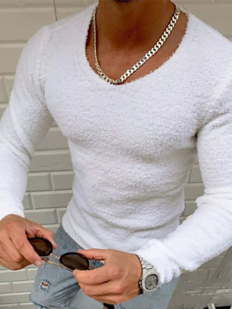 Men's Textured Long Sleeve Sweater Plus Size in Black