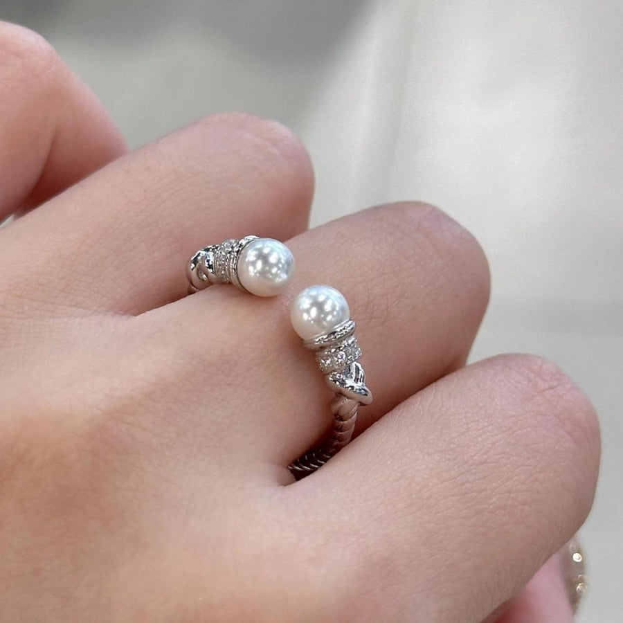 Synthetic Pearl 925 Sterling Open Cuff Ring in silver with open cuff
