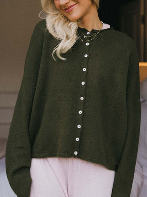 cardigan in taupe with buttoned and waist-length