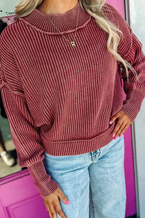 Drop Shoulder High Neck Ribbed Sweater option 5