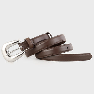 Men's brown leather belt with silver buckle