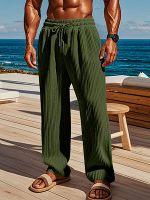 Black Men's Ribbed Knit Wide-leg Sweatpants Plus Size