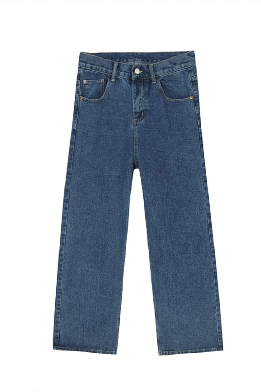 Light blue denim wide-leg jeans with a classic five-pocket design.