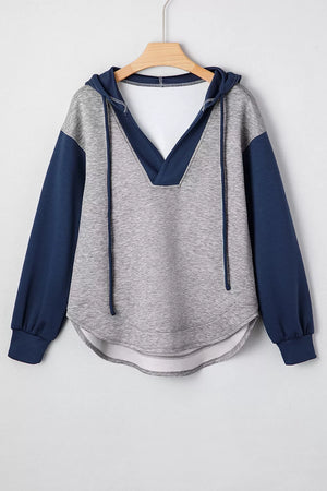 Color Block V Neck Drawstring Hoodie option 5