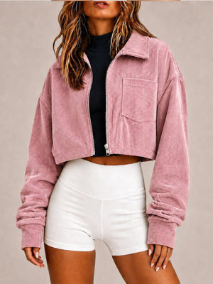 bomber jacket in dusty pink featuring pocketed and boxy fit