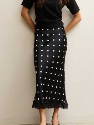 midi skirt in black with polka dot and lace