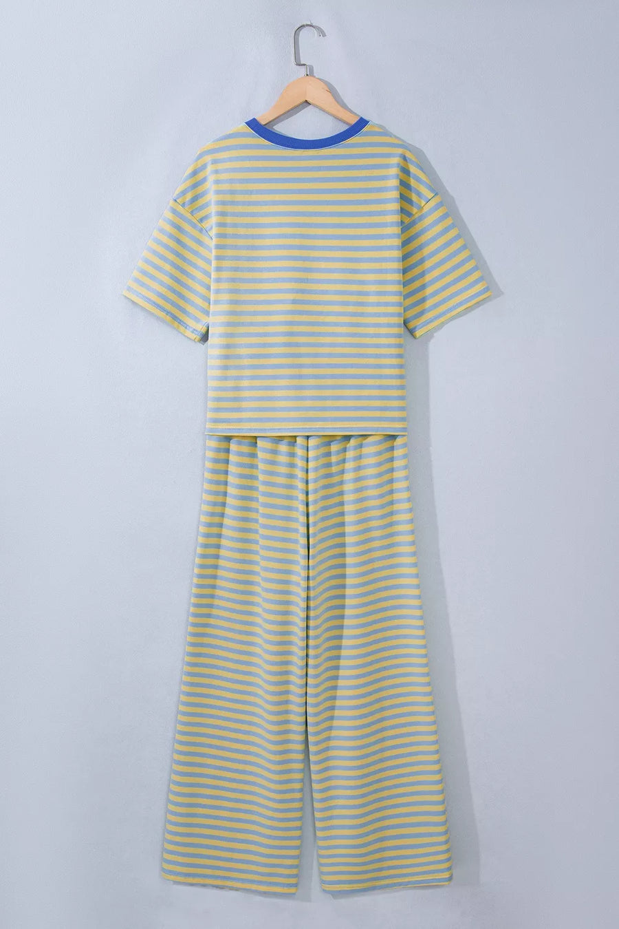 pajama set in sky blue with striped and drawstring