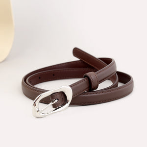 Brown leather belt with irregular silver buckle